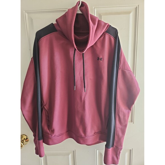 Under Armour Tops - Under Armour Women's Loose Pullover Hoodie Purple/Black Mesh Sleeves Size XL